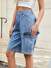 High Waist Denim Shorts with Pockets Medium OutfitFlow